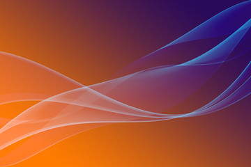 Futuristic, abstract translucent wavy and glowing red lines on a gradient blue and orange background.
