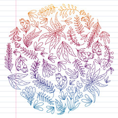 Hand vector drawn floral, leaves elements. Pattern for logo, greeting card, wedding design.