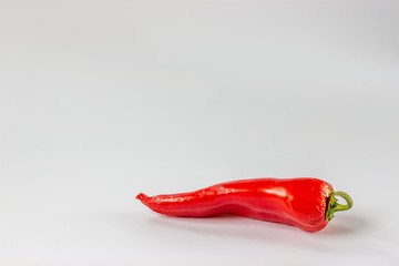 Ugly spoiled organic pepper on a white background  with copy space. Food waste concept. Horizontal orientation.