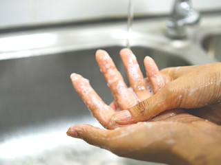 Fototapeta premium cleaning hand by soap for prevent virus, prevent coronavirus or covid-19 concept.