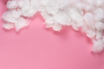 hollowfiber, polyester fiber on a pink blue background. copy space