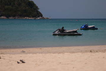 Fototapeta na wymiar Jet skis parked near Karon beach Phuket
