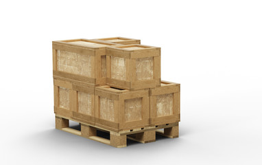 Wood pallet loaded with different size of Transport box