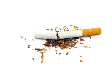 World No Tobacco Day : Broken cigarette isolated on white background