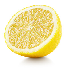 Half of lemon isolated on white background. Yellow lemon citrus fruit with clipping path. Full...