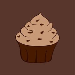 Chocolate cupcake isolated. Vector illustration. Brown colors.