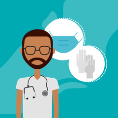 afro doctor with face mask character