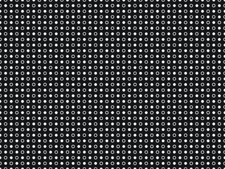 Modern seamless geometric vector design of repeated black and white circular dots pattern on a black background