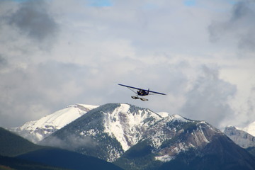 Fototapeta na wymiar Flying Over The Mountains, Jasper National Park, Alberta