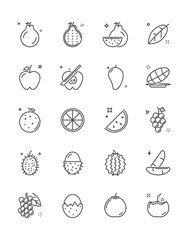Thin line icon set of fresh fruit