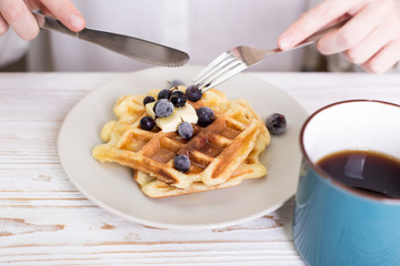Belgian waffles and tea
