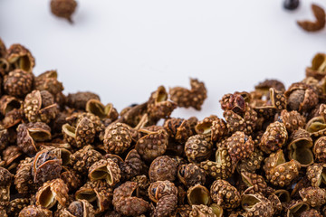 fragrant Sichuan pepper on white acrylic background