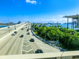 Downtown Miami cityscape view at Port
