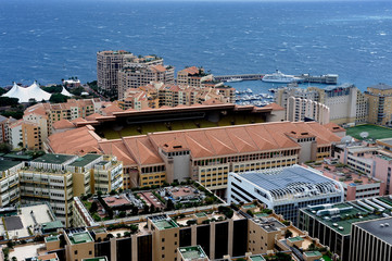 Aerial view of Monaco and the football stadium