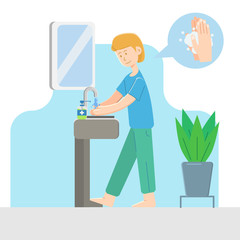 A boy washing hands illustration