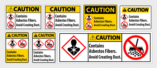 Fototapeta na wymiar Caution Label Contains Asbestos Fibers,Avoid Creating Dust