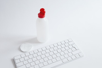 Covid-19 sanitizing office space wiping corona virus cleaning and disinfection of your workspace....