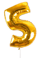 Obraz na płótnie Canvas Golden number five balloon