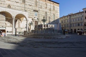 Fontana Maggiore and Saint Lawrence Cathedral in Piazza IV Novembre in Perugia, Italy