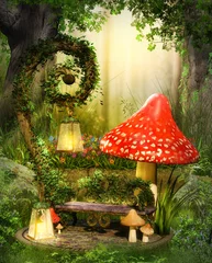  Enchanting fairy lounge bench in a deep magical forest. © ratpack223