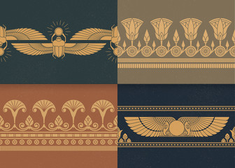 Set of four a seamless vector illustration of Egyptian national ornament on the various background - obrazy, fototapety, plakaty