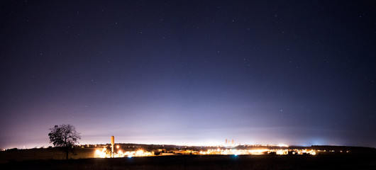 Panoramic view of Bauru in the night with some city lights and stars