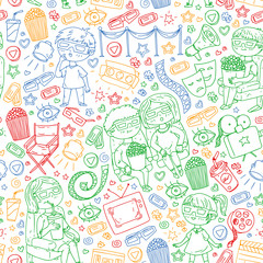 Online cinema. Vector pattern with movie icons.