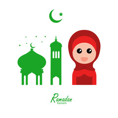 flat illustration ramadan background with ramadan kareem character design