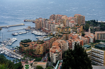 Aerial view of Monaco from the heights of the exotic garden