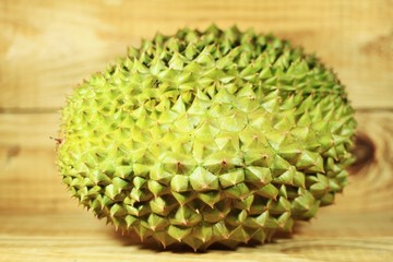 Thai fruit, Durian placed on a wooden floor.