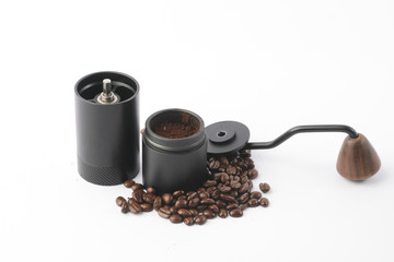 traditional coffee grinder with coffee beans