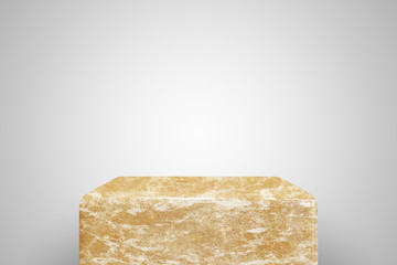 Empty yellow marble podium on white background. Best for product presentation. 3d rendered cube pedestal for placement.