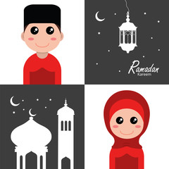 flat illustration ramadan background with ramadan kareem character design
