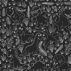 Fototapeta premium Dinosaurs, dino. Vector pattern kids fabric, textile, nursery wallpaper. Illustration for children.