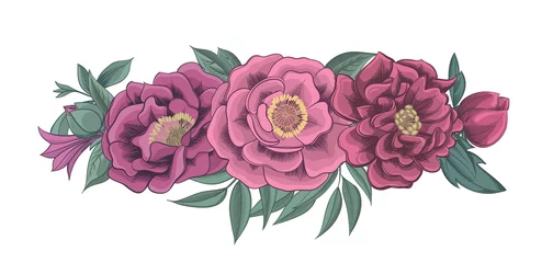 Behang Pink flowers. Vintage vector print. © tafiart