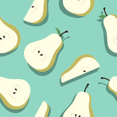 Vector Minimalist Seamless Pear with Shadow Pattern, Blue & Green Combination