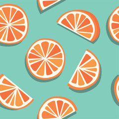 Vector Minimal Blood Orange, Grapefruit, Mandarin or Clementine Seamless Pattern, Orange & Blue Combination 