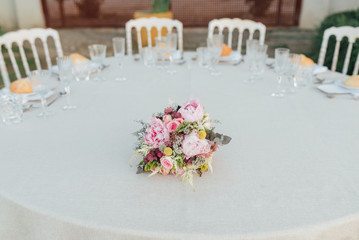 Bridal bouquet on the bride and groom's table