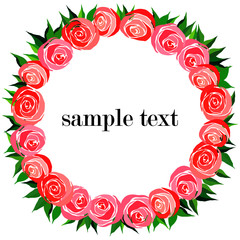 vector illustration, floral round frame for leaflets, greetings, roses, background for design