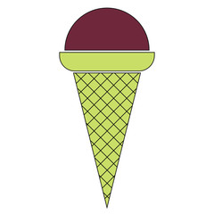 Colorful vector image, icon or picture of waffle ice cream on white background. Brown chocolate ice cream or eskimo