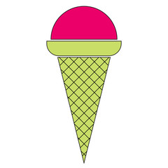 Colorful vector image, icon or picture of waffle ice cream on white background. Crimson raspberry, strawberry or cherry ice cream