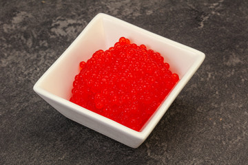 Red salmon caviar in the bowl