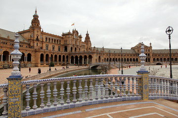 Obraz premium Evocative panorama of the Plaza de Espana. One of Sevilles most outstanding attractions.