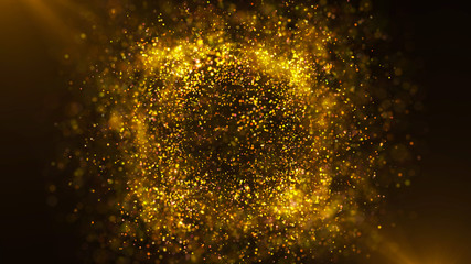 Explosion of golden particles. Computer graphics.