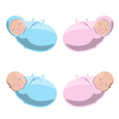 illustrations of a sleeping baby in a diaper on a white isolated background. Vector image
