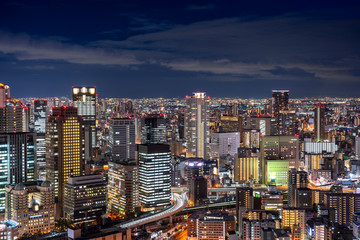 Fototapeta na wymiar Night view of Osaka Urban skyline