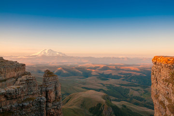 Mountain autumn. Elbrus Bermamyt plateau, sunset