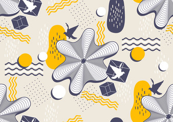 Abstract geometric seamless pattern hipster fashion, Bright fresh color, Dots and lines and circles background, vector illustration.