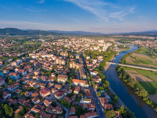 Kraljevo, Aerial view panorama of City in Serbia