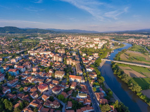 Kraljevo, Aerial view panorama of City in Serbia